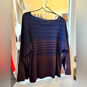The Row Striped Boatneck Merino/Cashmere Navy Brown Slouchy Sweater
